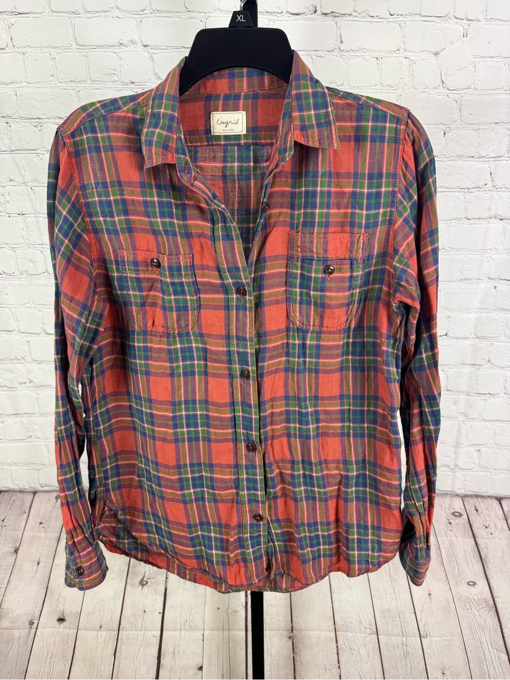 Ungrid Vintage-Style Plaid Flannel Button Down Shirt Free Size Small/Medium
